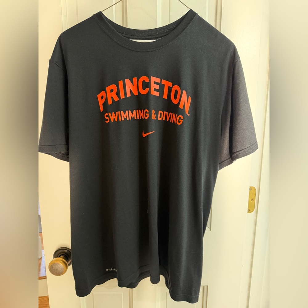 EUC NIKE Dri Fit Princeton Swimming and Diving Black T‑Shirt with Orange